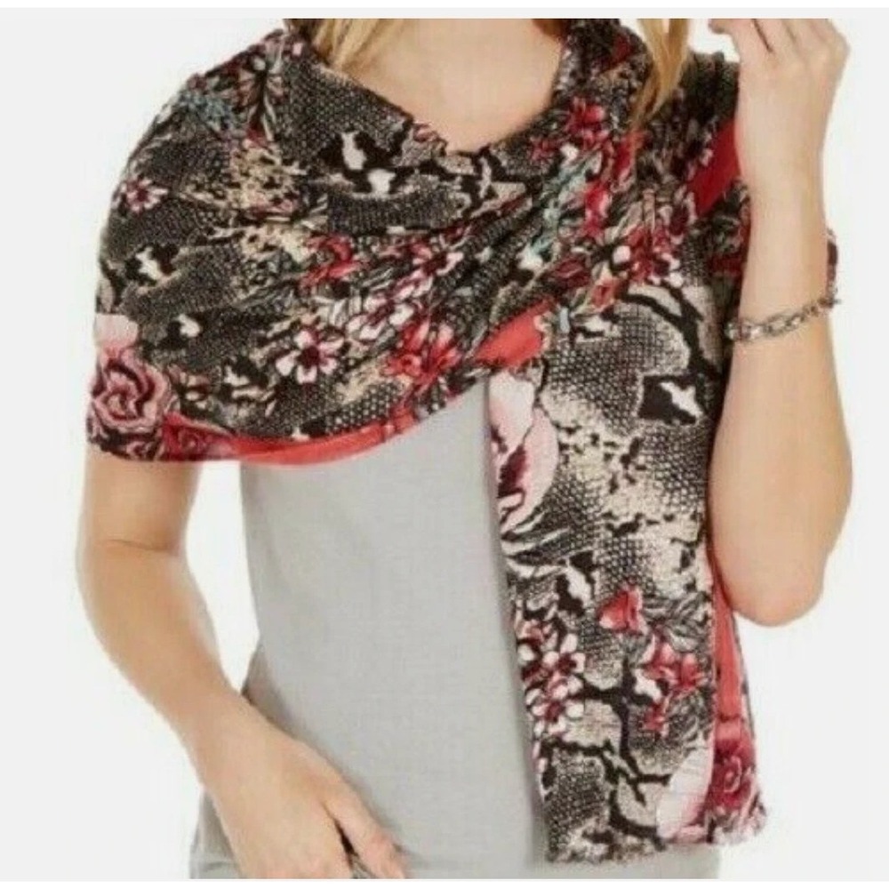 INC International Concepts Women's Reptilian Garden‎ Pashmina Red One Size